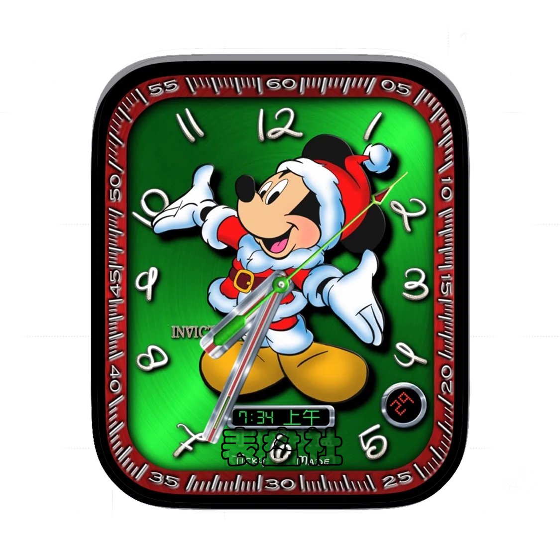 Mickey米奇金属拉丝绿盘艺术数字表盘
