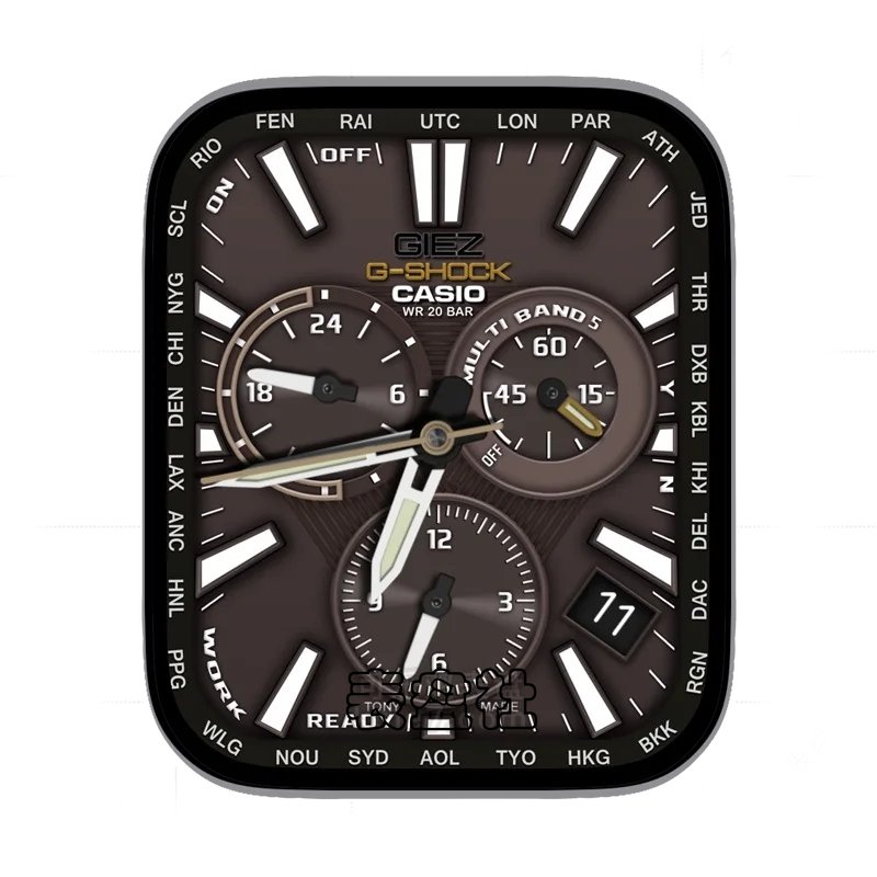 CASIO卡西欧G SHOCK棕色三盘日历表盘