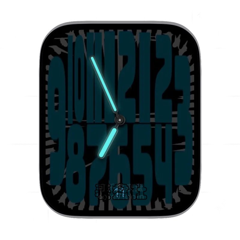 抽象数字底纹蓝黑荧光蓝指针表盘
