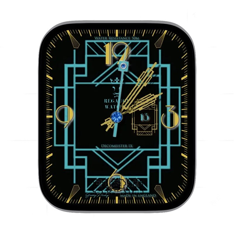 蓝金小时刻环绕线条几何方形表盘