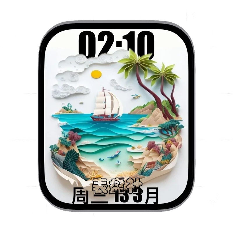 ai绘画壁画海面的帆船表盘