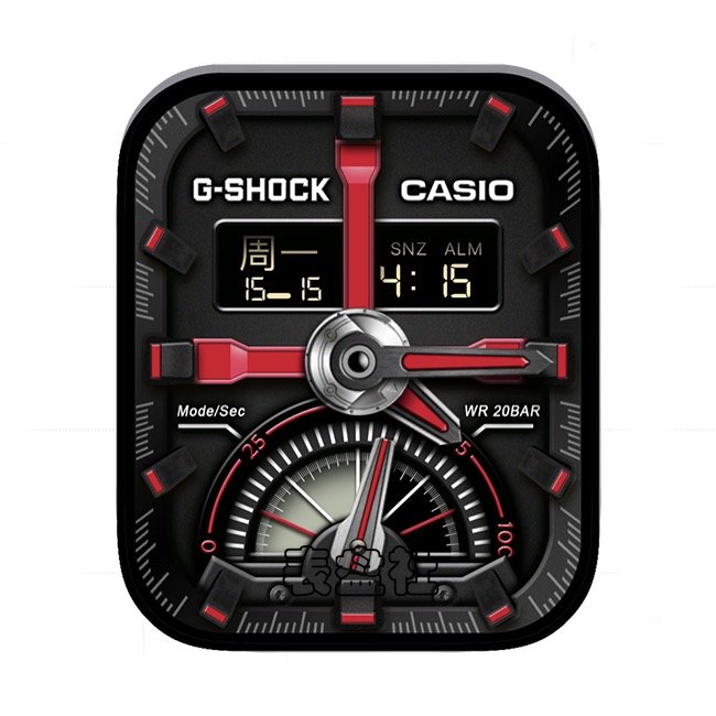 CASIO卡西欧炭黑红单盘式日期时间表盘