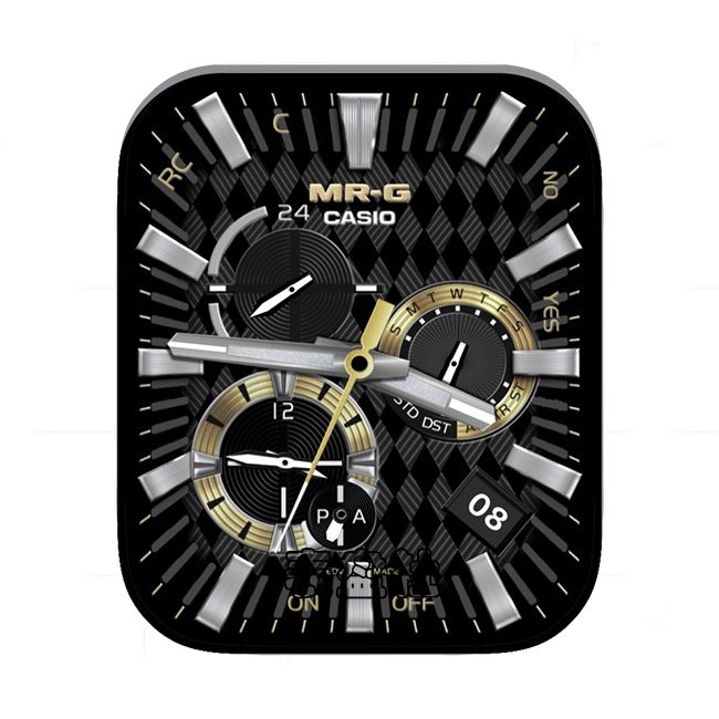 CASIO卡西欧炭黑黄斜角形三盘式年历指针表盘