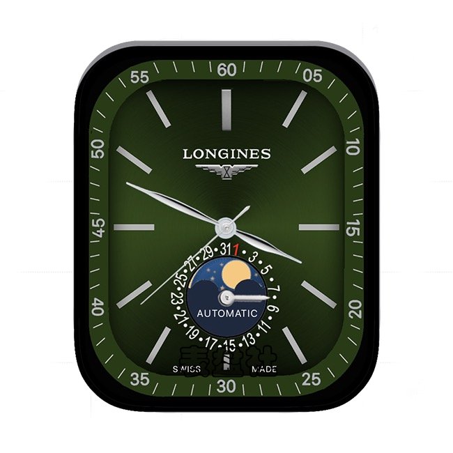 LONGINES浪琴绿色月相指针Ultra指针表盘