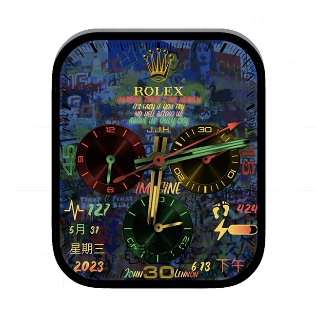 ROLEX劳力士多功能涂鸦日期时间三盘式绿色年历指针表盘