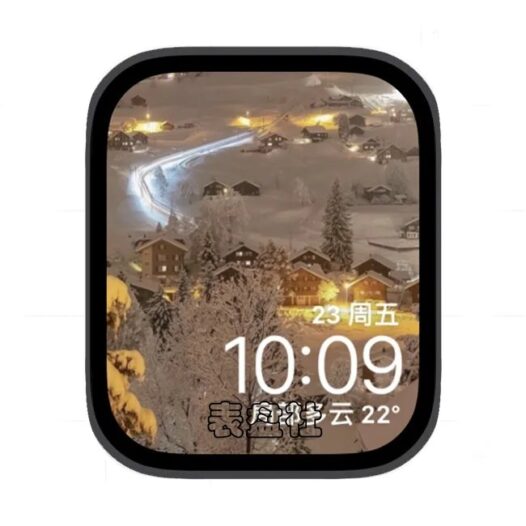 夜色雪景村庄苹果手表iwatch壁纸表盘