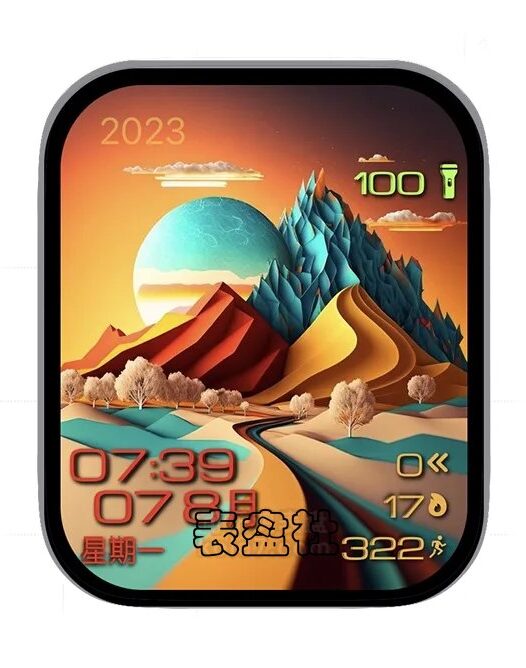 AI山河落日黄昏日期时间表盘