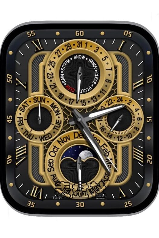 月相金色四盘黑色表盘表盘