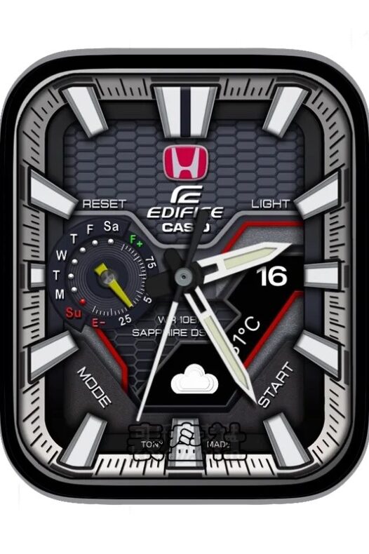 CASIO卡西欧红标本田logo复杂功能表盘