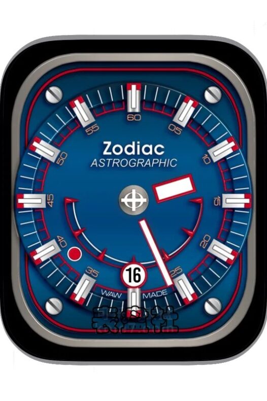 Zodiac瑞士苏蒂亚深蓝色背景红色刻度表盘表盘