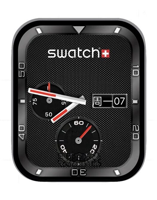 swatch+斯沃琪酷黑色双盘式日期年历表盘
