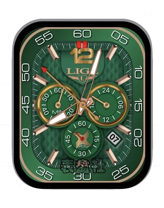 LIGE格利绿色底三盘式金属年历指针UItra专用表盘